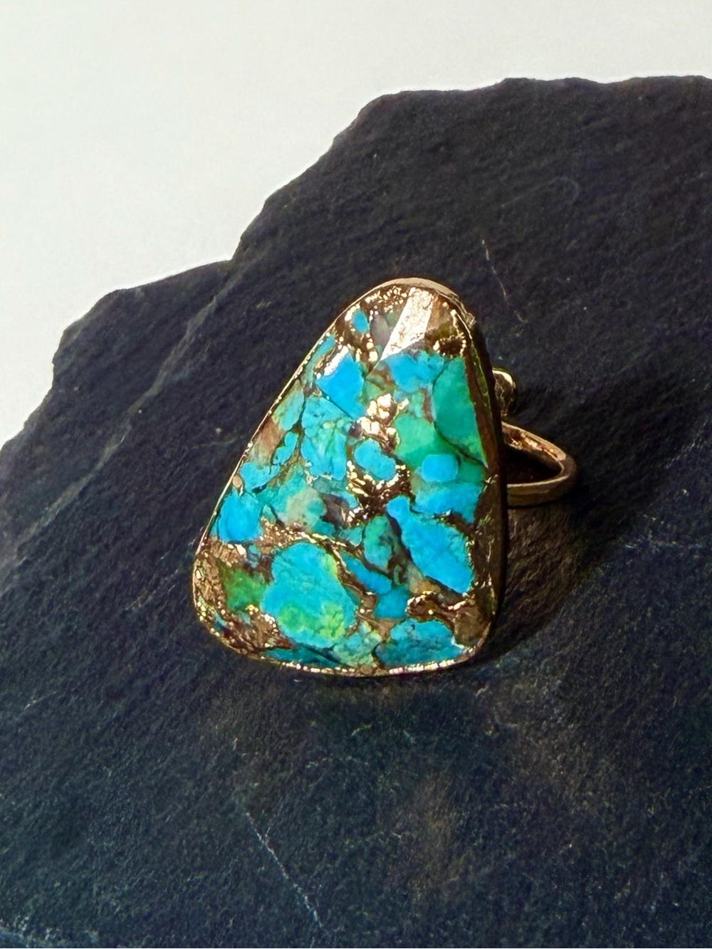 New Gold Drizzled Turquoise Ring